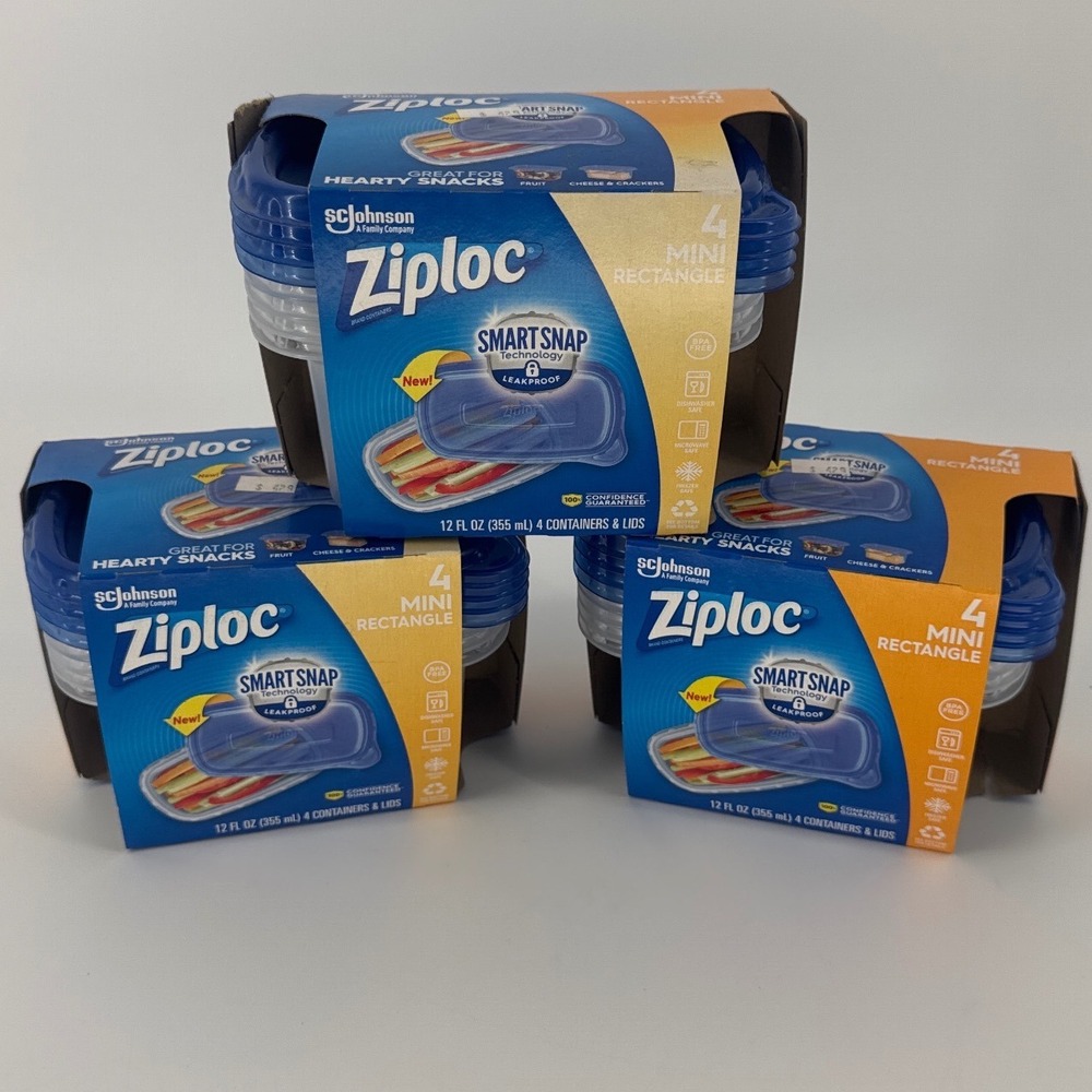 Ziploc Smart Snap Mini Rectangle 12oz 3pk Blue Leakproof Food Storage Containers